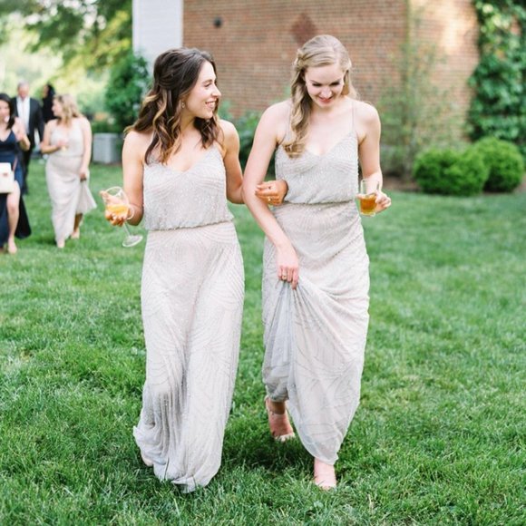 Art Deco Beaded Blouson Bridesmaid Gown Blush - Picture 1 of 4